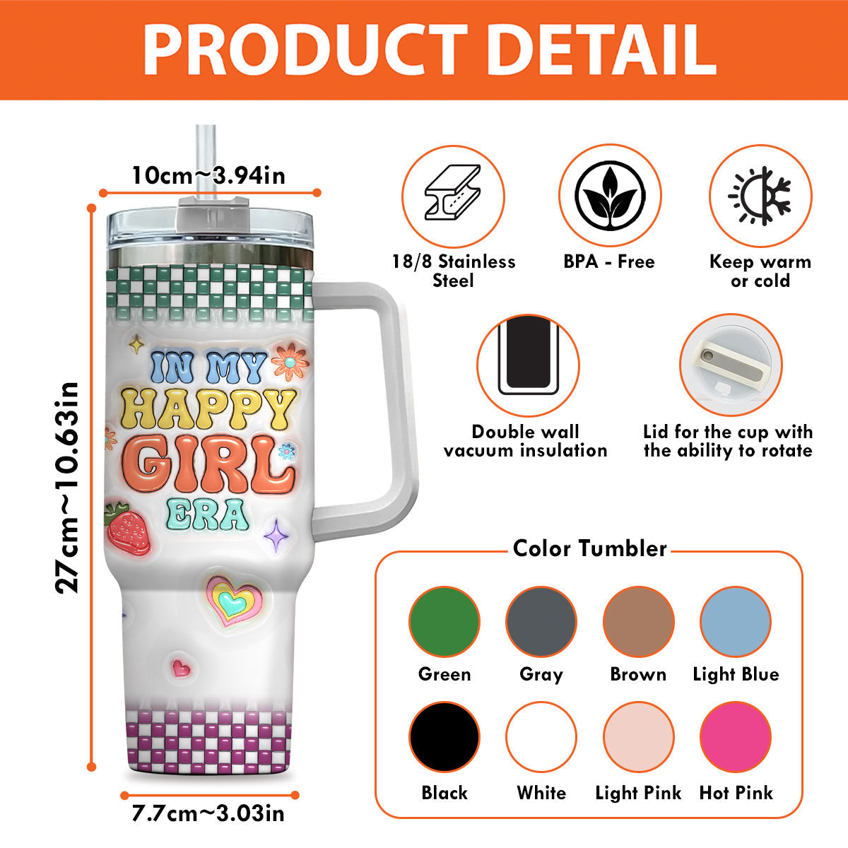 In Happy Girl Era - Personalized Custom 3D Inflated Effect Printed 40 Oz Tumbler