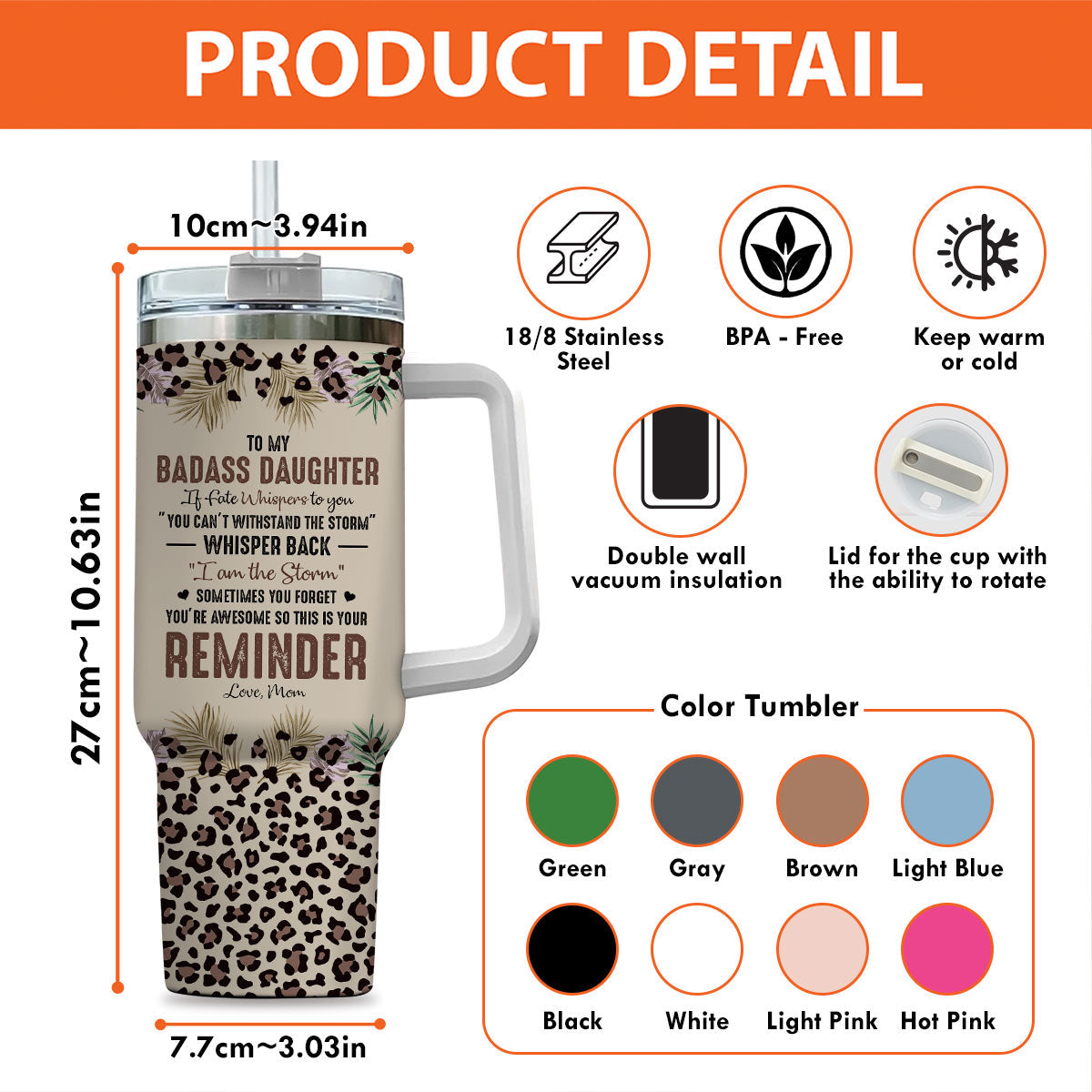 To My Badass Daughter - Personalized Custom 40 Oz Tumbler