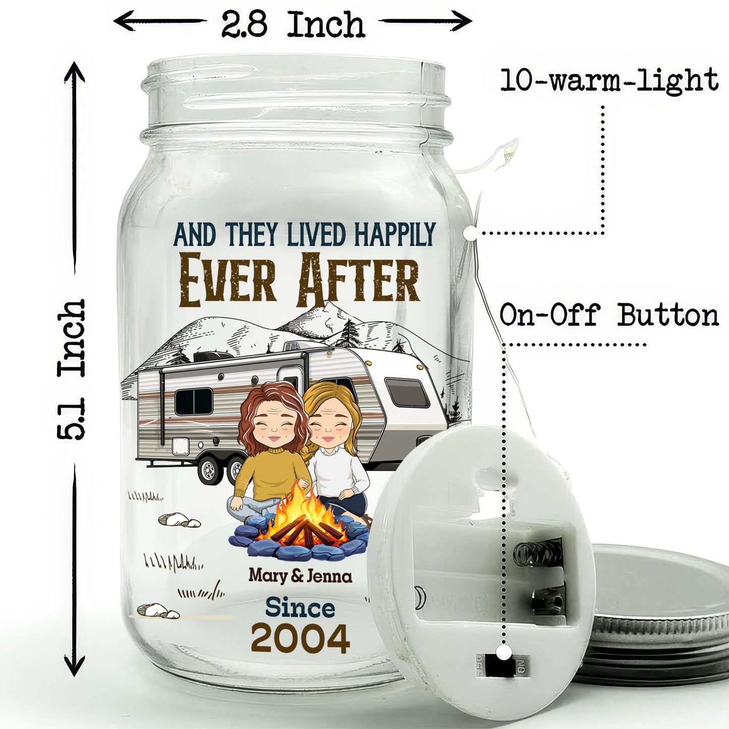 And They Lived Happily Ever After - Personalized Custom Mason Jar Light