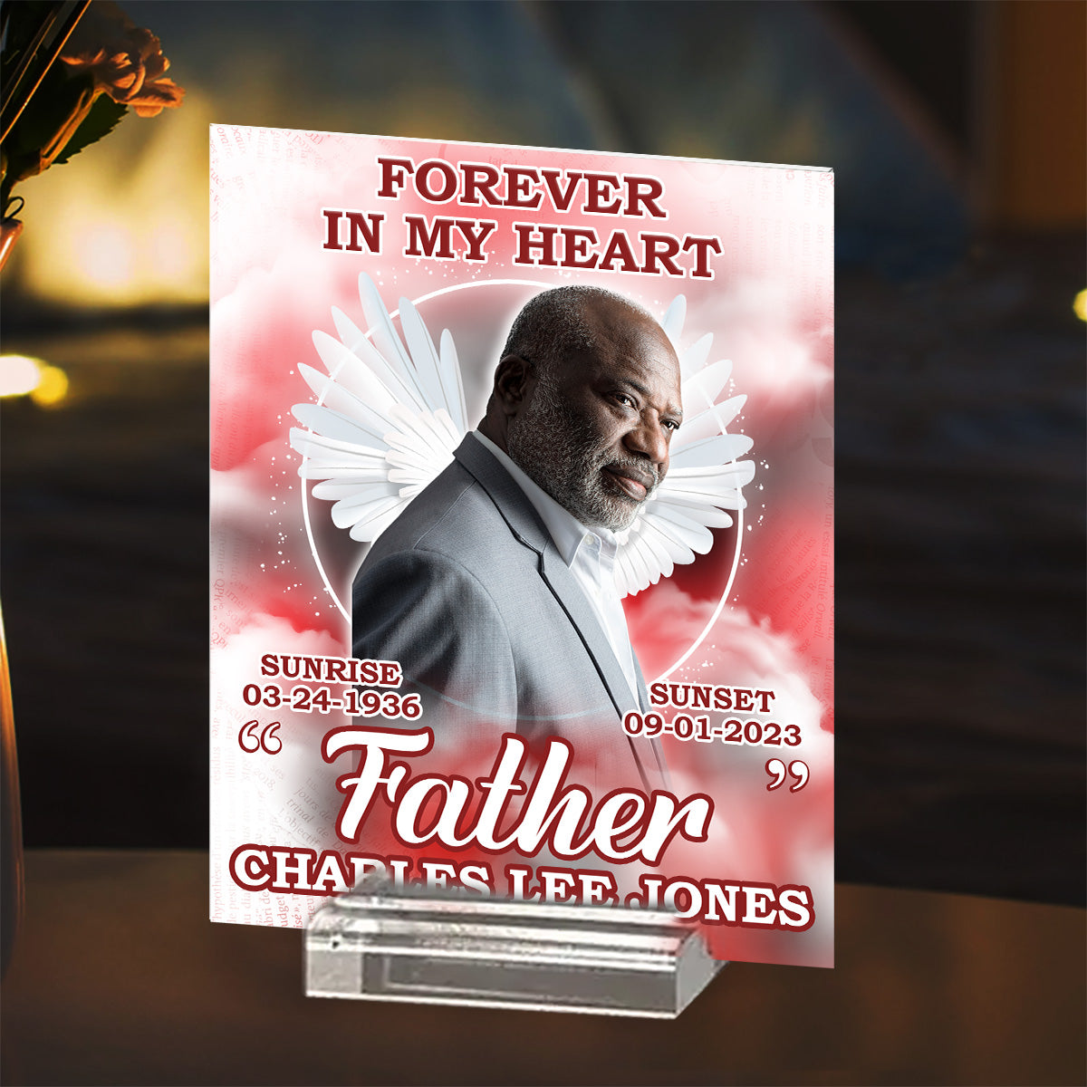 Forever In Our Hearts - Personalized Custom Acrylic Plaque With Base