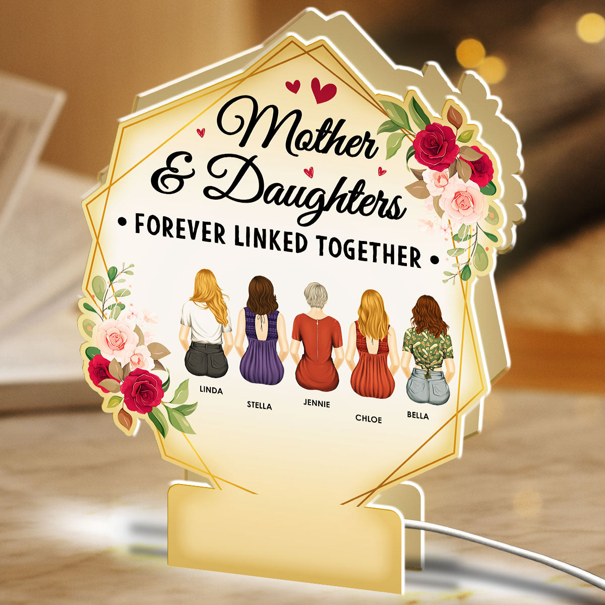 Mother And Daughters Forever Linked Together - Personalized Custom Light Box