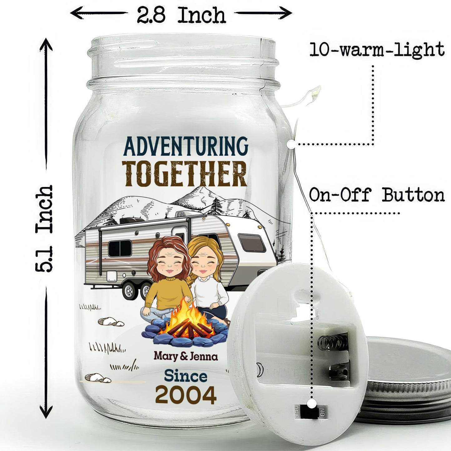 Adventuring Together - Personalized Custom Mason Jar Light