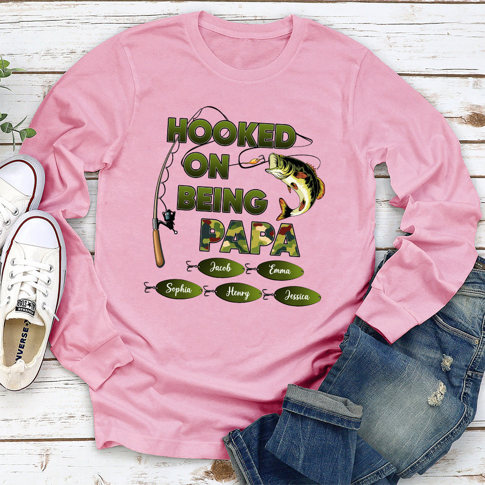 Hooked On Being Grandpa Papa - Personalized Custom Shirt