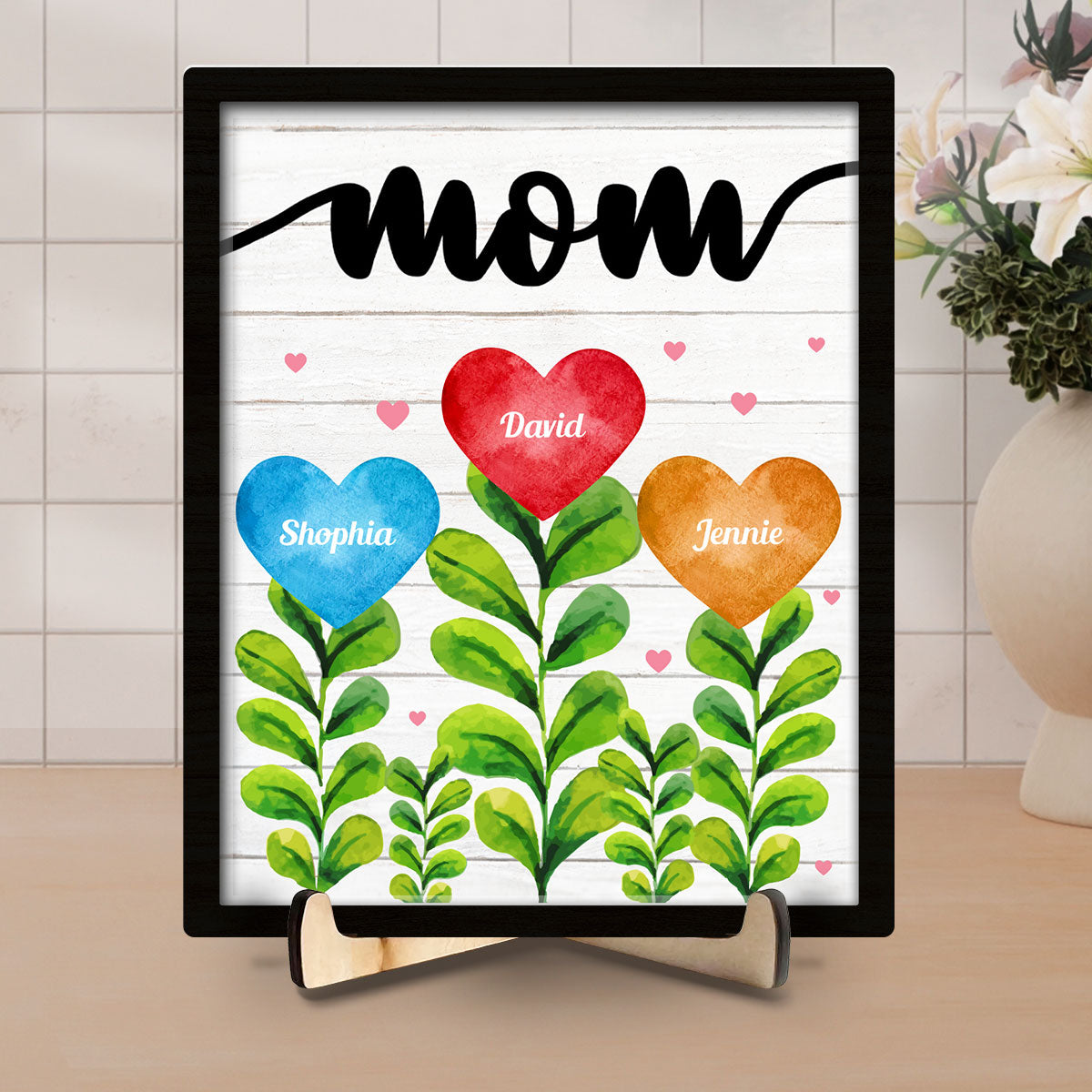 Grandma Mom Heart - Personalized Wooden Plaque