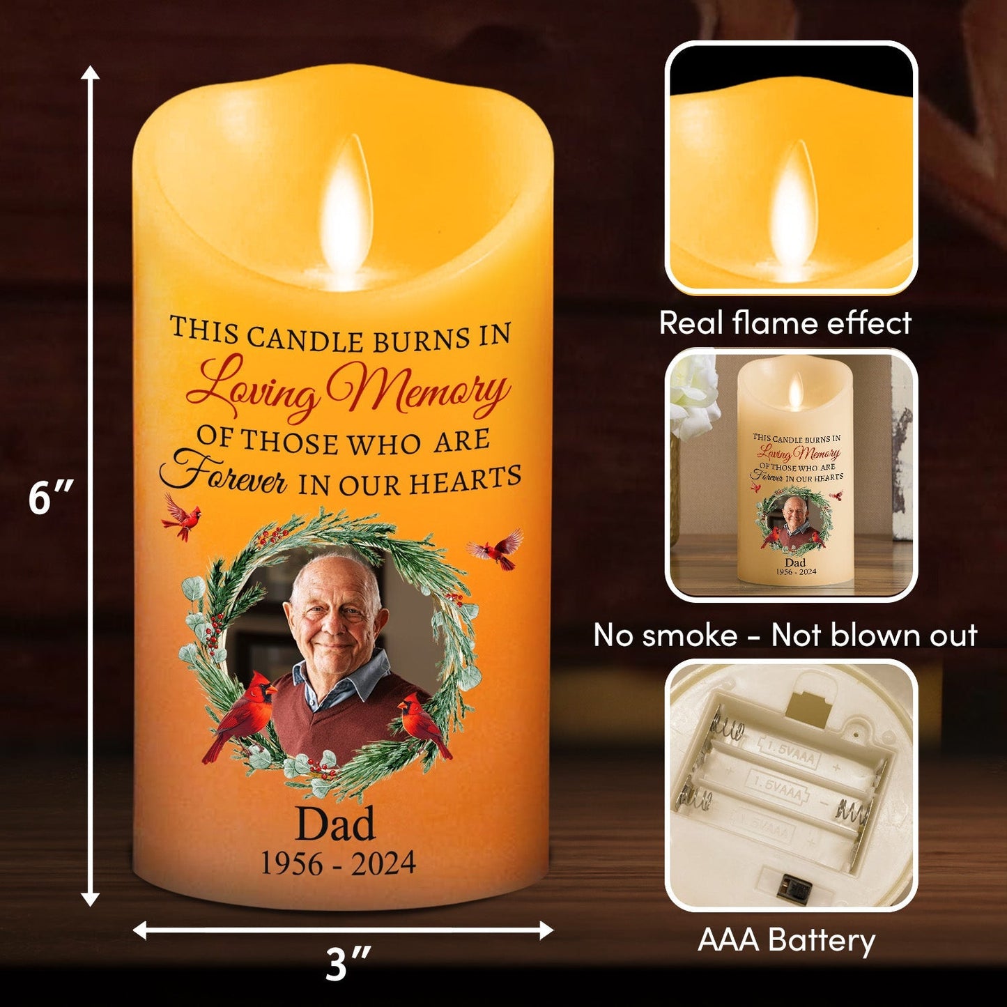 Burns In Loving Memory - Personalized Custom LED Candle