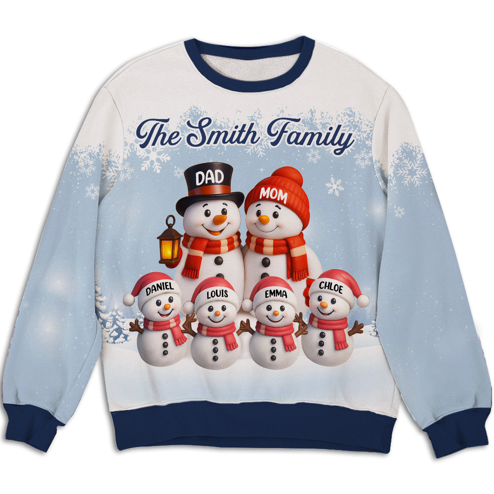 Happy Holiday Season Snowman Family - Personalized Custom All-Over-Print Sweatshirt