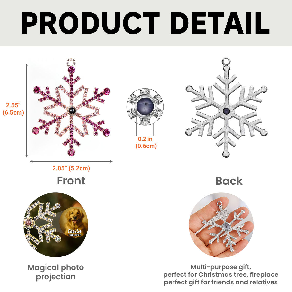 Forever In Our Hearts - Personalized Custom Photo Snowflake Projection Ornament