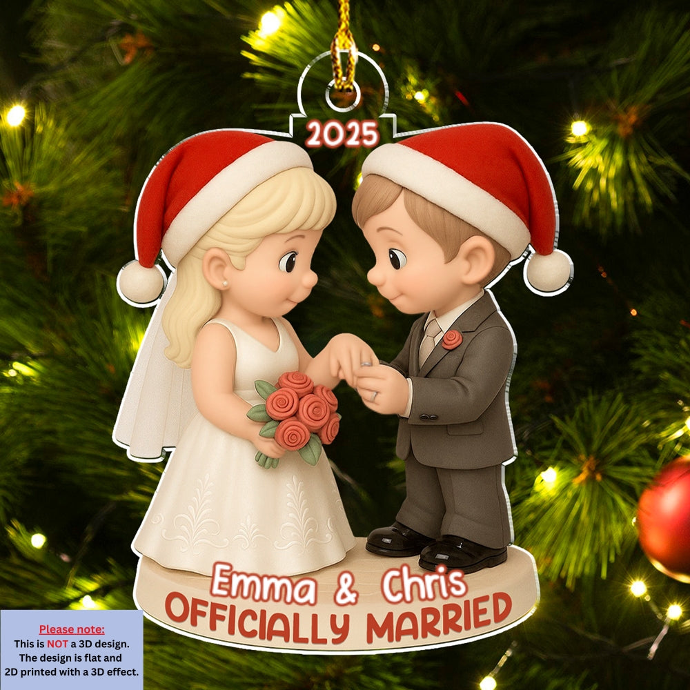 Officially Married - Personalized Custom 3D Effect Acrylic Ornament