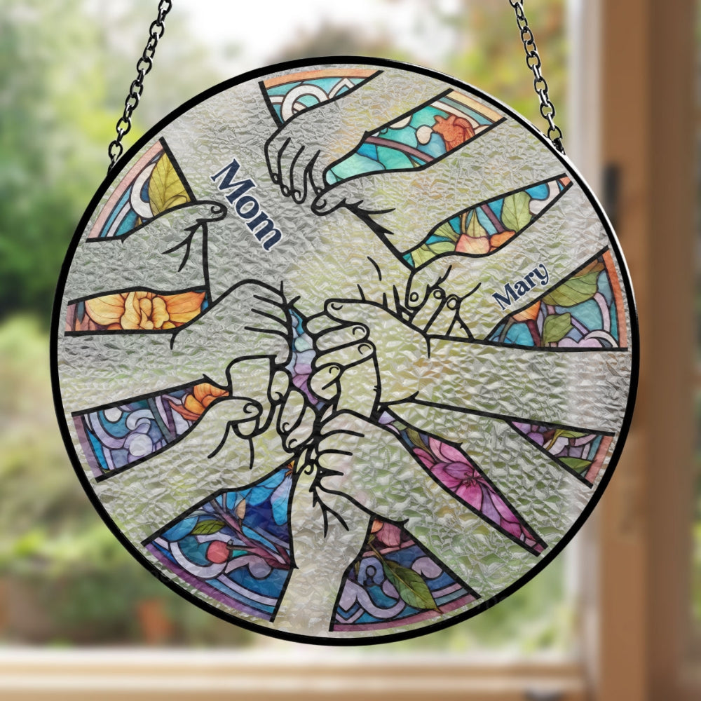 Hold Our Hands And Our Hearts - Personalized Custom Window Hanging Suncatcher