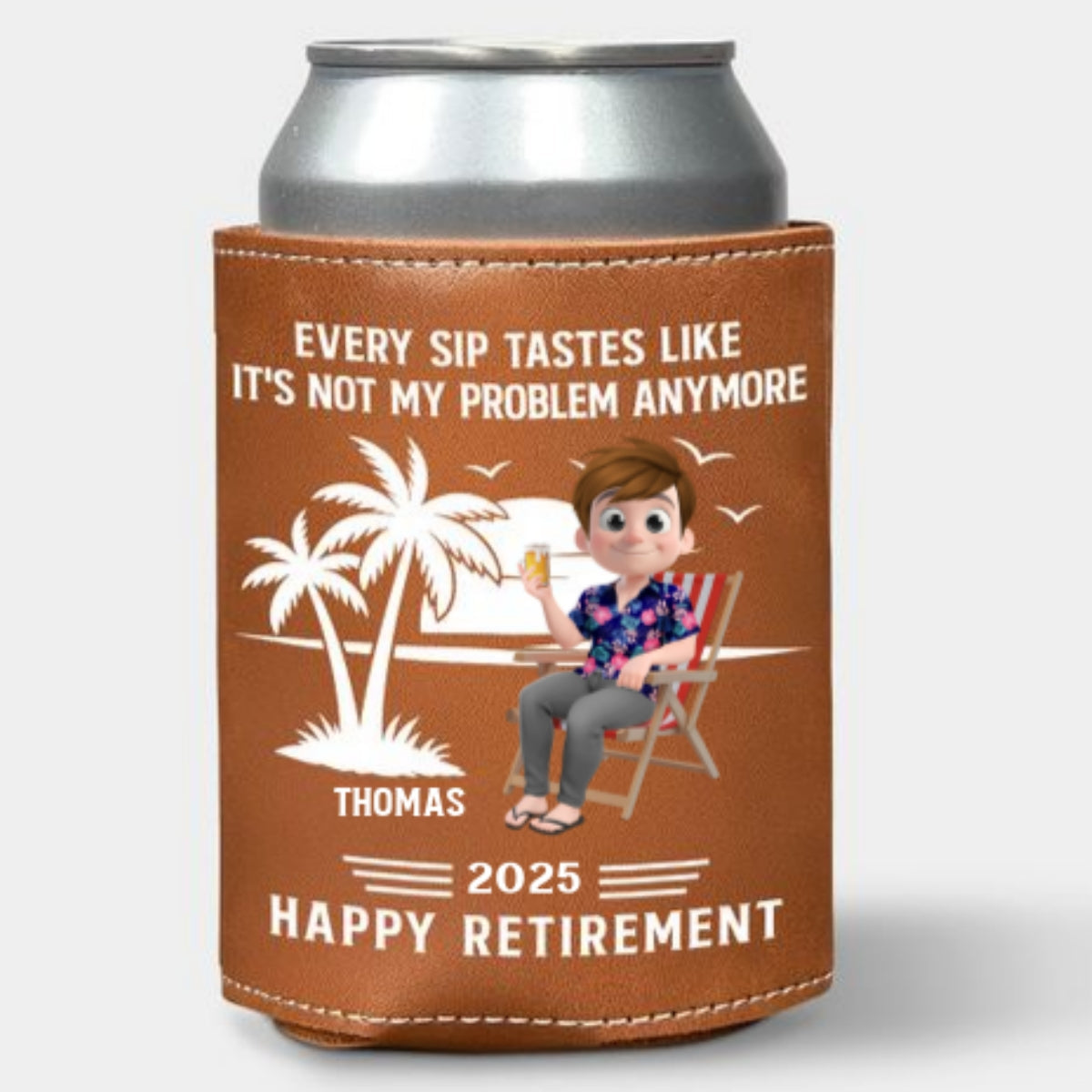 Tastes Like A Retired Legend In Every Sip - Personalized Custom Leather Can Cooler Holder