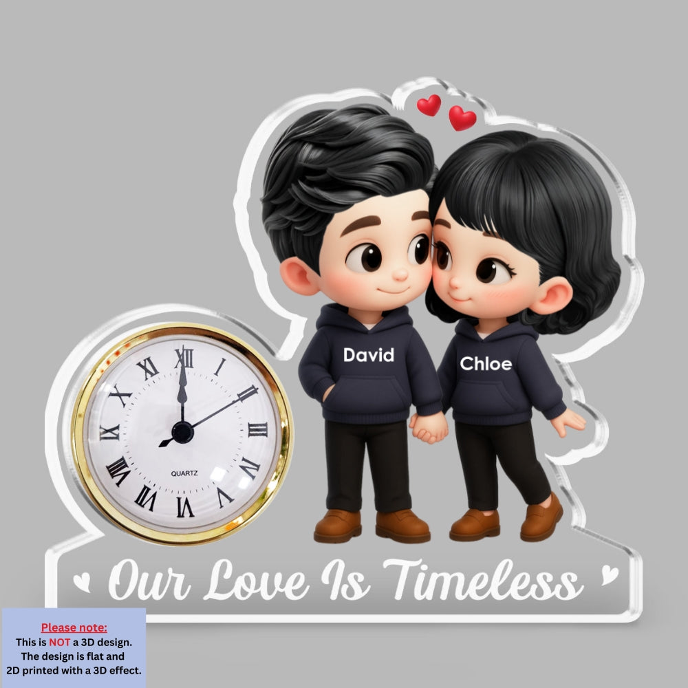 Cartoon Couple Holding Hands - Personalized Custom Acrylic Desk Clock Plaque