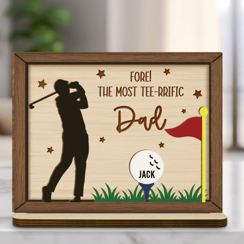 Best Dad On The Green - Personalized Custom 2-Layer Wood Plaque With Flat Base