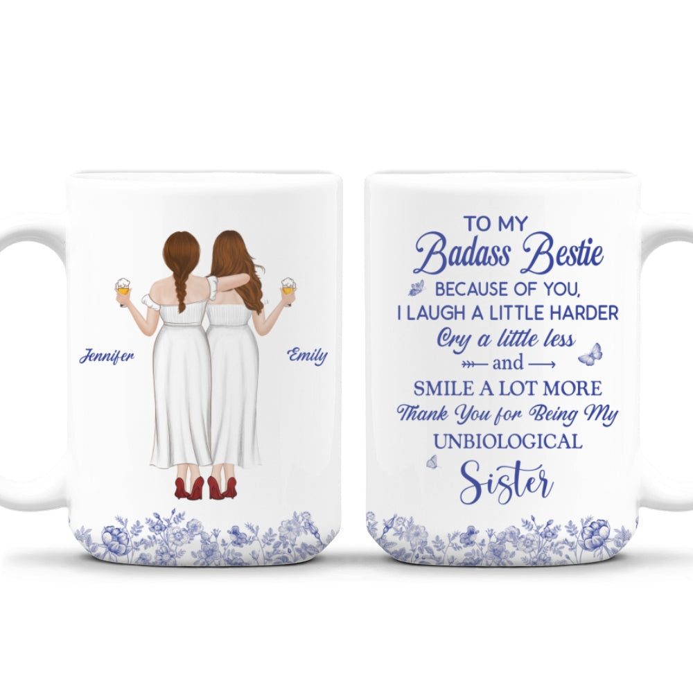 Thank You for Being My Sister Flower Toile - Personalized Custom Coffee Mug