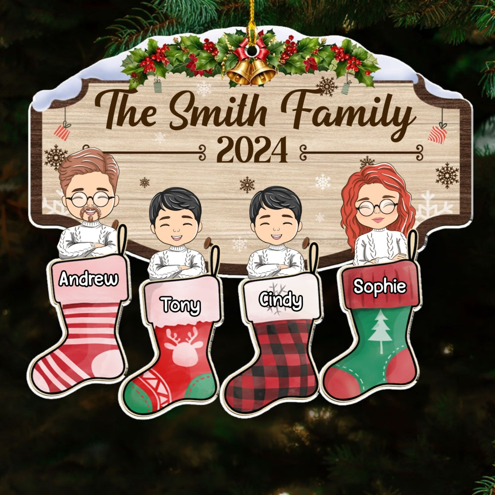 Family Happy Stocking - Personalized Custom Acrylic Ornament