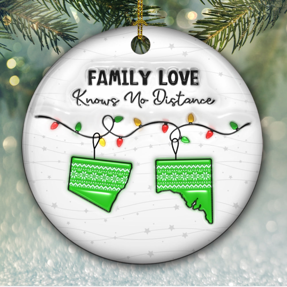 Family Love Knows No Distance Australia Version - Personalized Custom 3D Inflated Effect Ceramic Ornament