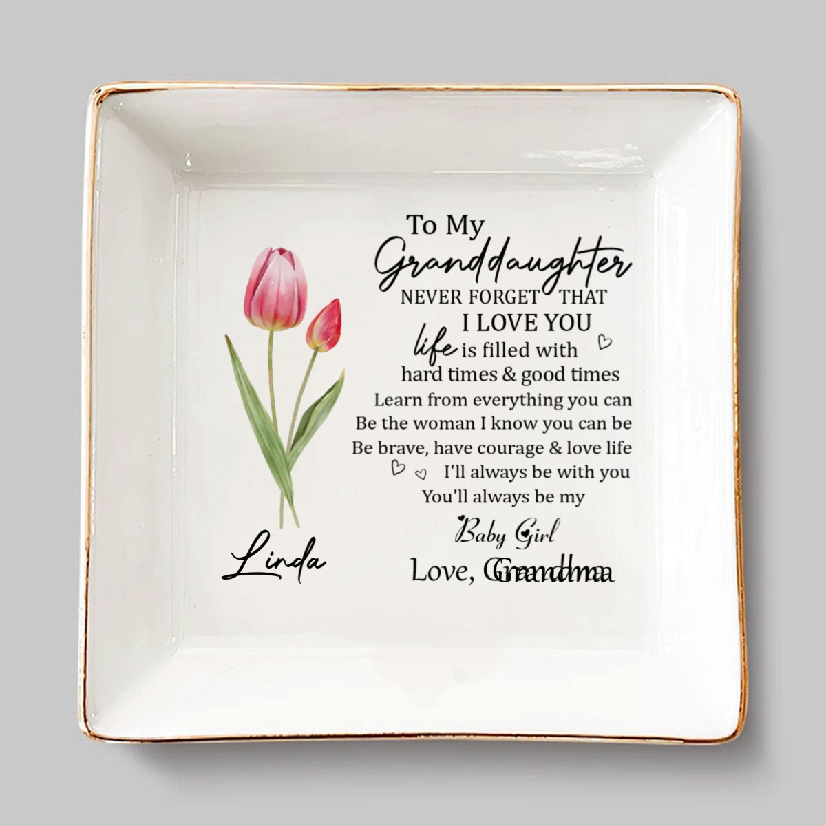 Never Forget Granddaughter - Personalized Custom Jewelry Dish