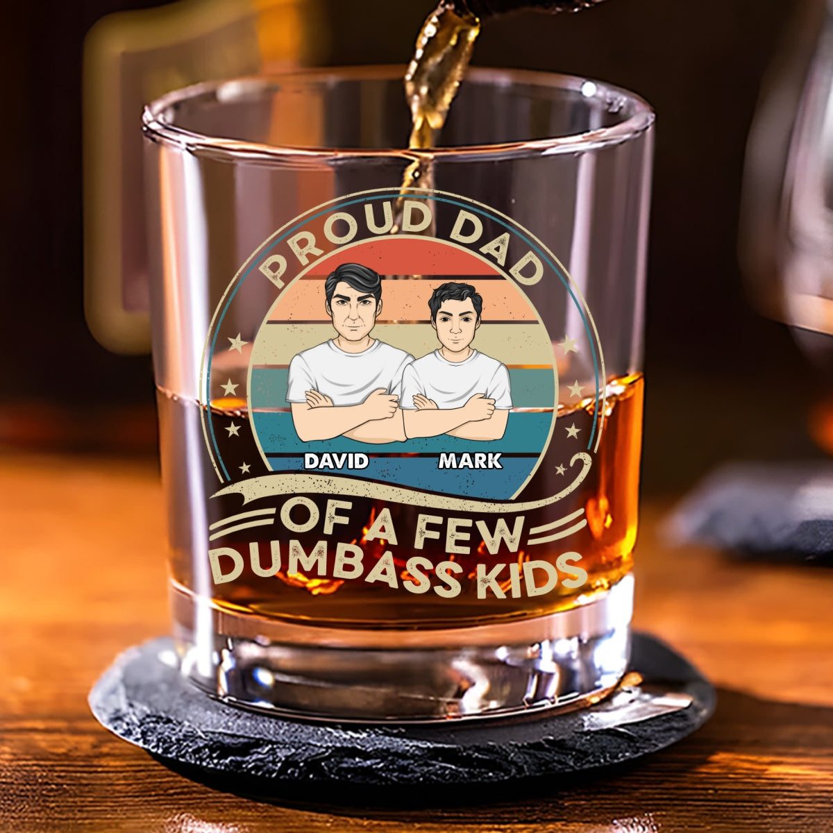 Proud Father Of A Few Kids - Personalized Custom Whiskey Glass