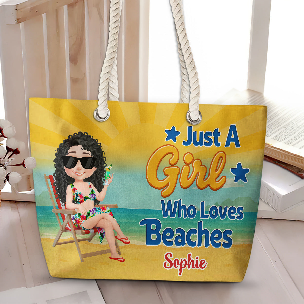 Just A Girl Who Loves Beaches Cartoonize - Personalized Custom Beach Bag