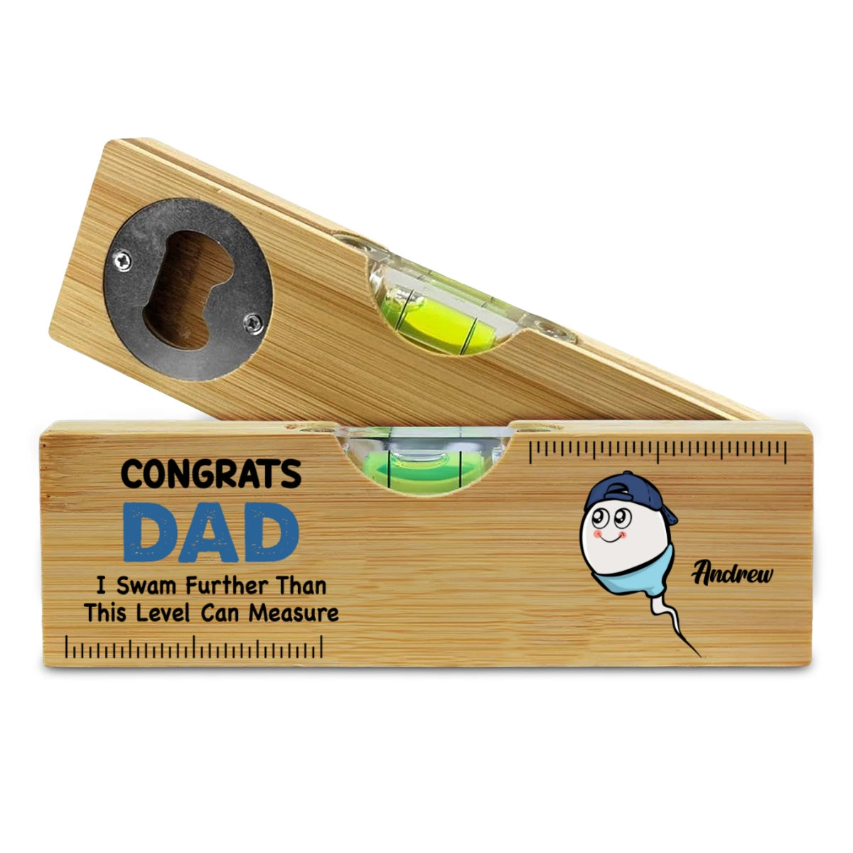 We Swam Further Than This Level Can Measure - Personalized Custom Wooden Spirit Level Bottle Opener