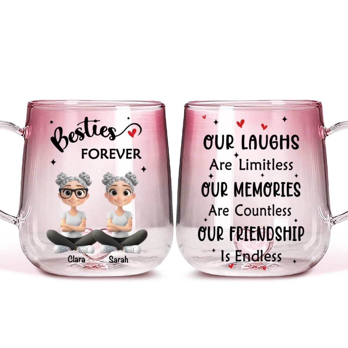 Limitless Friendship Glow - Personalized Custom Pink Gradient Glass Mug