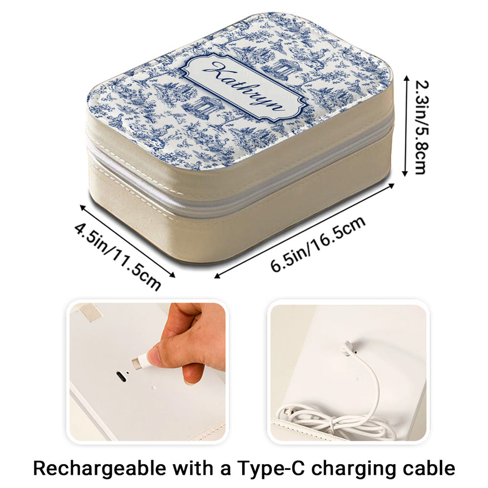 Vintage Toile - Personalized Custom Jewelry Box With LED Mirror