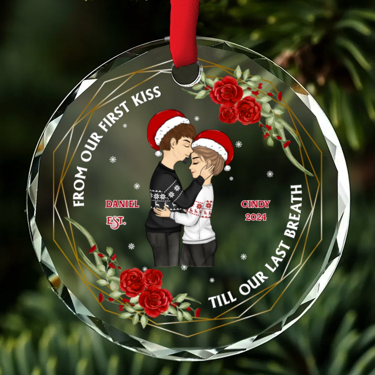 From Our First Kiss Till Our Last Breath - Personalized Custom Glass Ornament