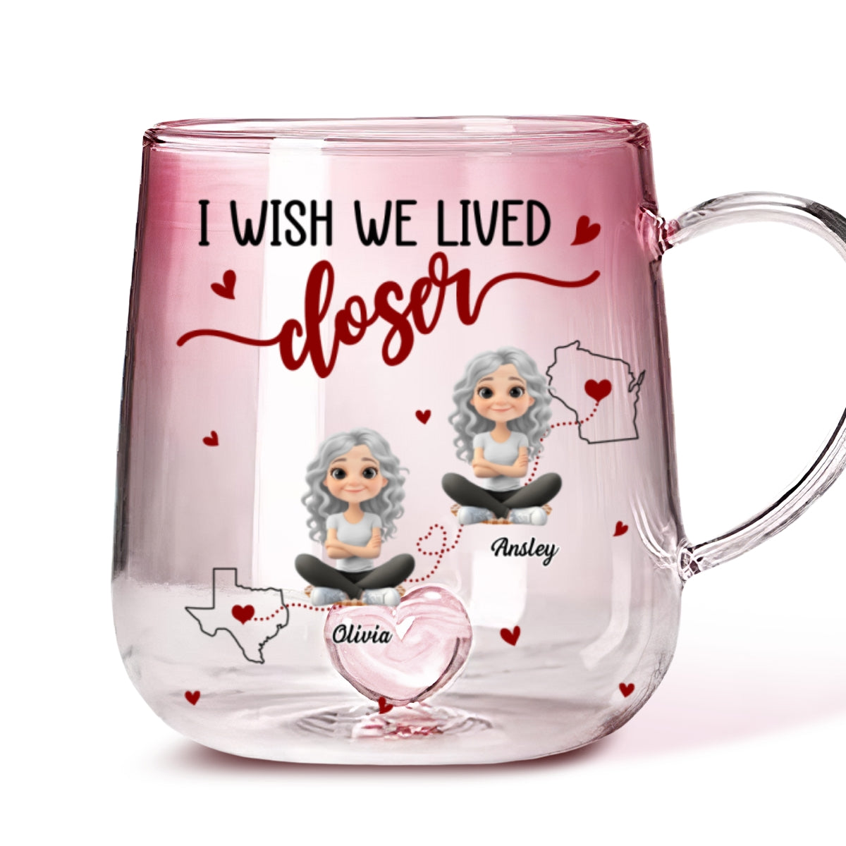 I Wish We Lived Closer - Personalized Custom Pink Gradient Glass Mug