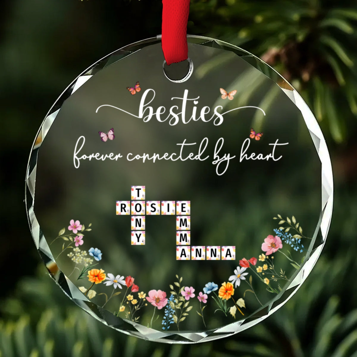 Family Forever Connected By Heart - Personalized Custom Glass Ornament