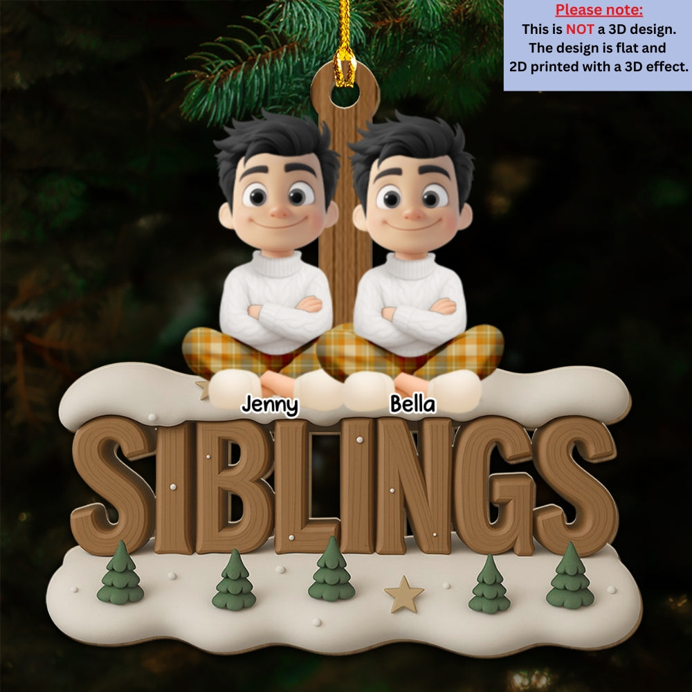 Siblings This Year Onwards - Personalized Custom 3D Effect Wood Ornament
