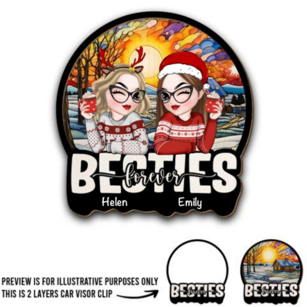 Besties Sitting Christmas 2024 - Personalized Custom Car Visor Clip