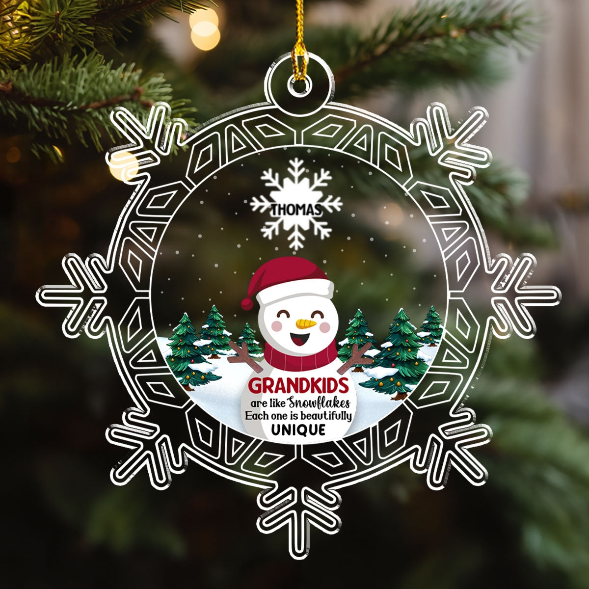 Snowman Grandma And Grandkids - Personalized Custom Acrylic Ornament