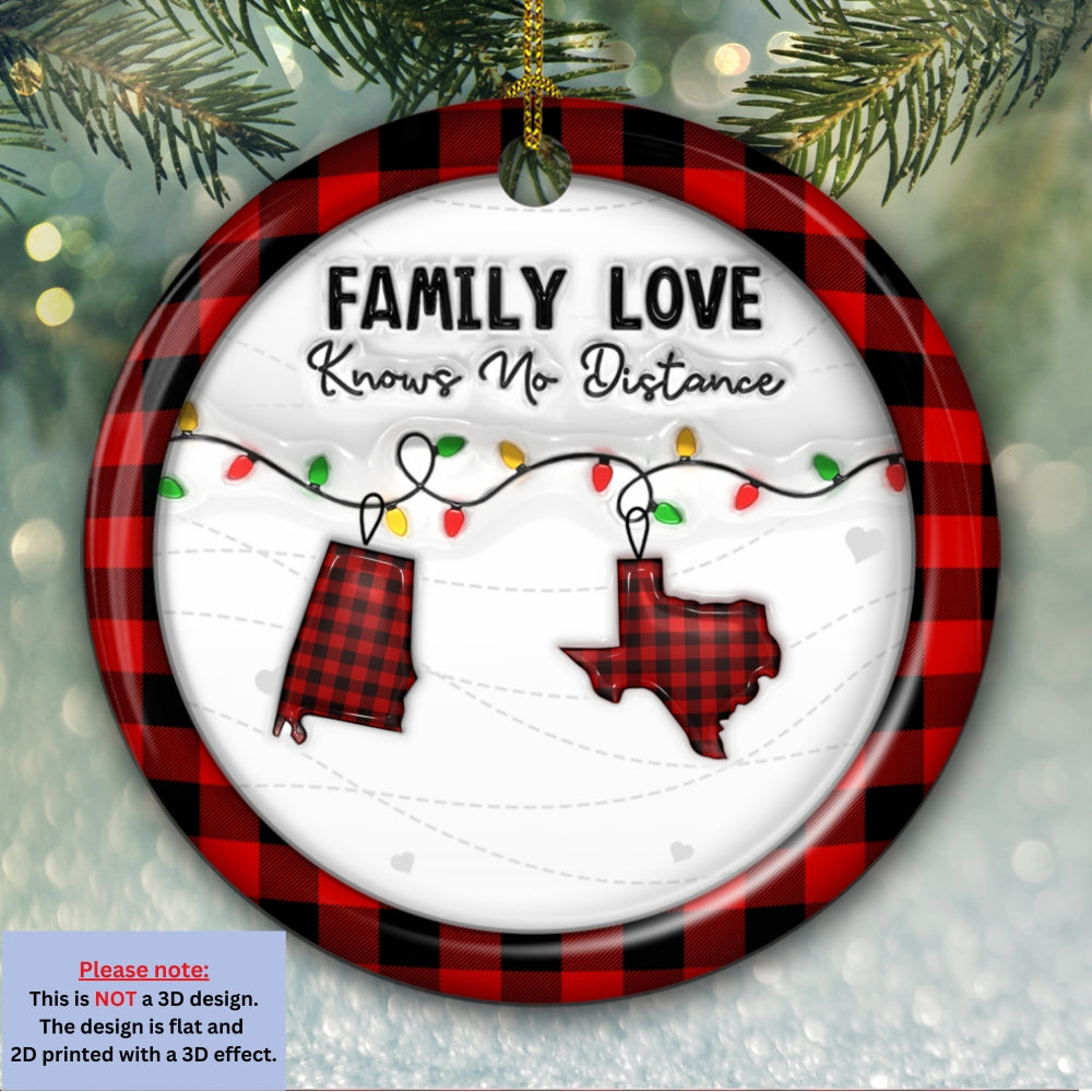 Family Love Know No Distance Red - Personalized Custom 3D Effect Ceramic Ornament