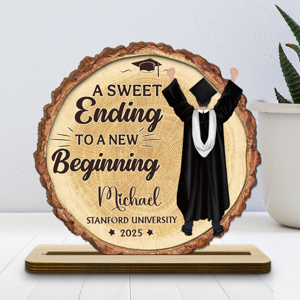 A Sweet Ending To A New Beginning - Personalized Custom 2-Layer Wood Plaque With Flat Base