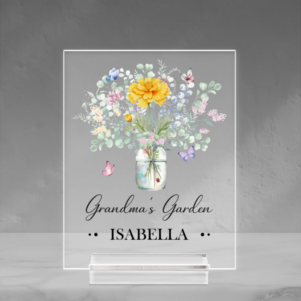 Birth Flower Grandma Bouquet - Personalized Custom Acrylic Plaque With Base