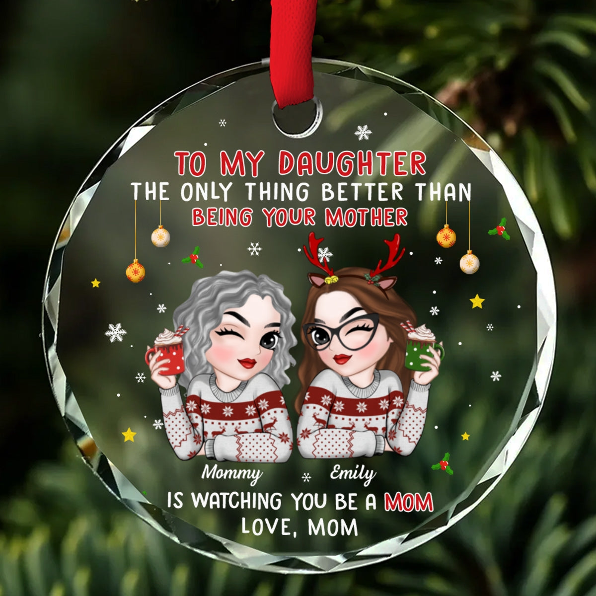 Watching You Be A Mother - Personalized Custom Glass Ornament