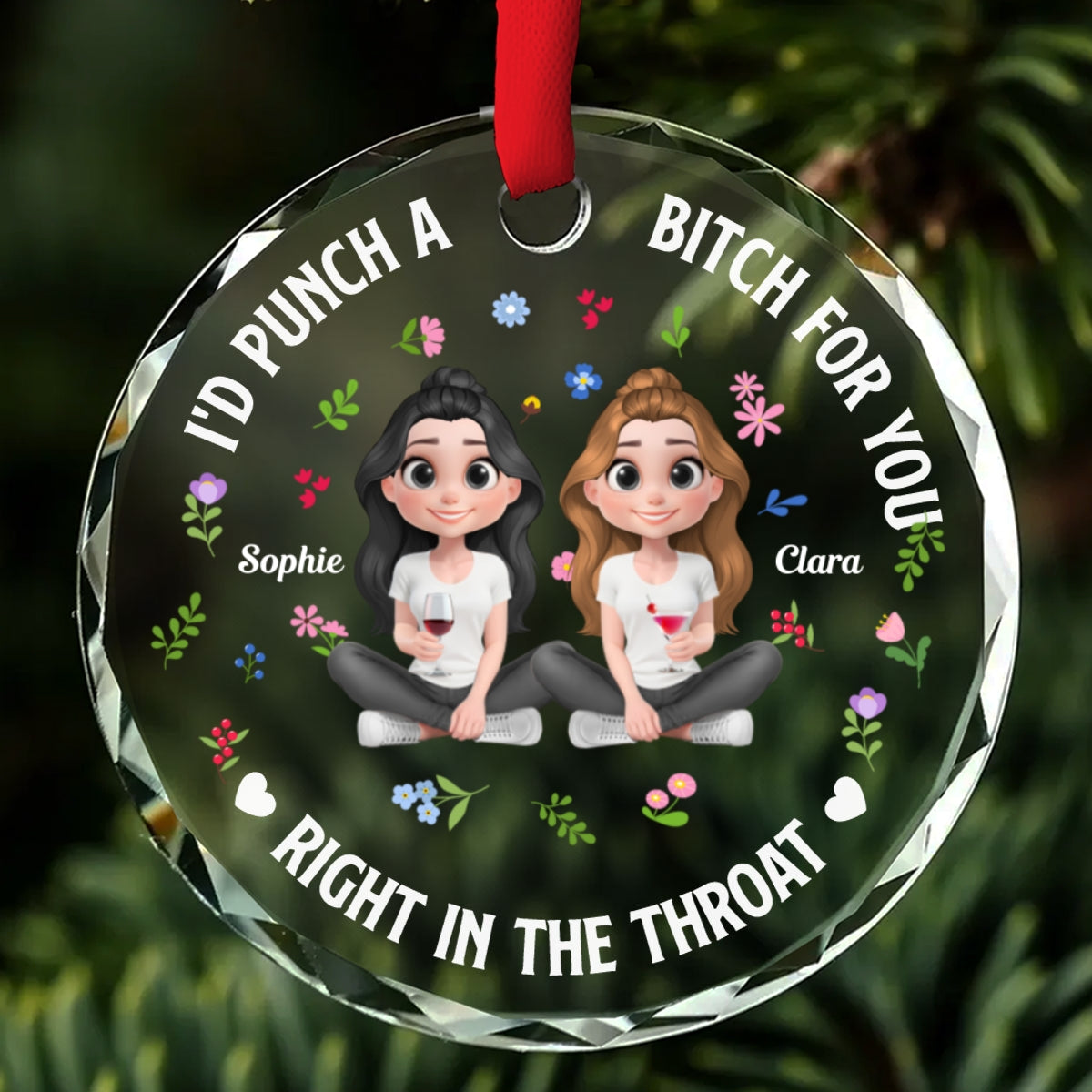 Punch Bitch Besties Cartoonize - Personalized Custom Glass Ornament