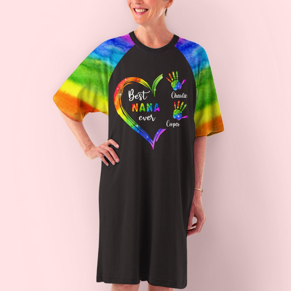 Rainbow Grandma Heart - Personalized Custom 3/4 Sleeve Dress
