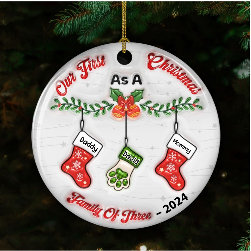 Our First Christmas As A Family - Personalized Custom 3D Inflated Effect Ceramic Ornament
