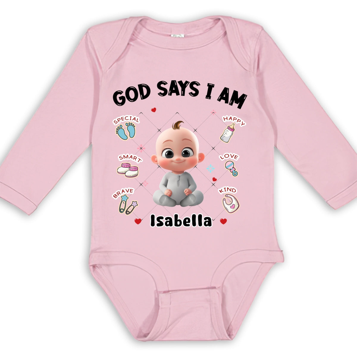 God Says I Am - Personalized Custom Long Sleeve Baby Onesie
