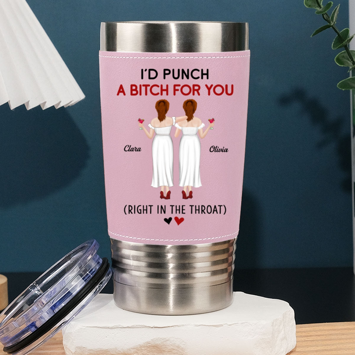 Punch For You - Personalized Custom Pink Leather Tumbler