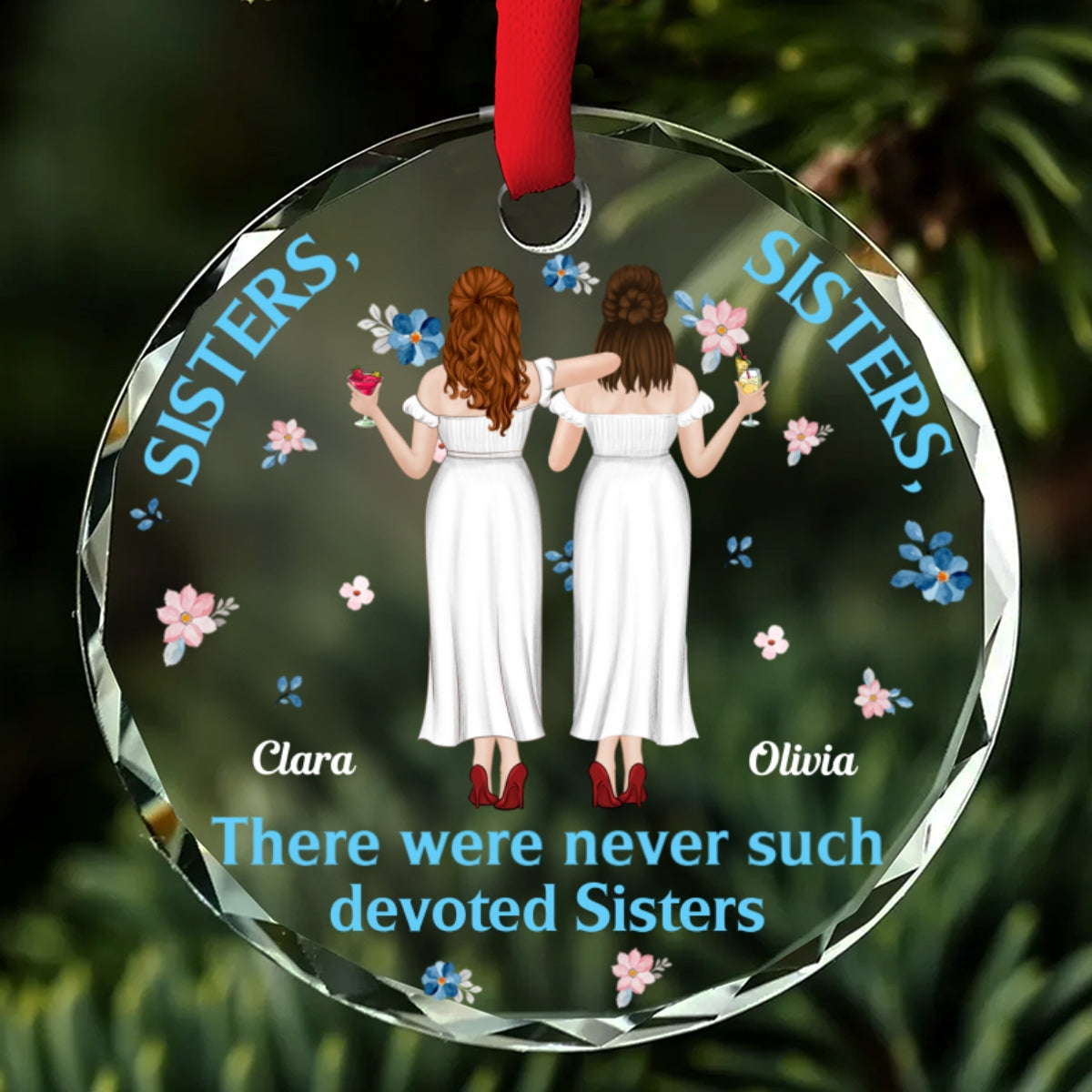 Devoted Sisters - Personalized Custom Glass Ornament