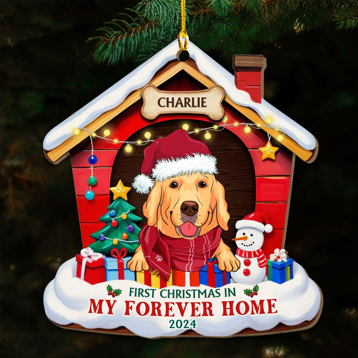 Dog Forever Home - Personalized Custom Wood Ornament