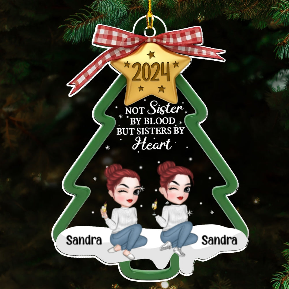 Not Sisters By Blood But By Heart - Personalized Custom Acrylic Ornament