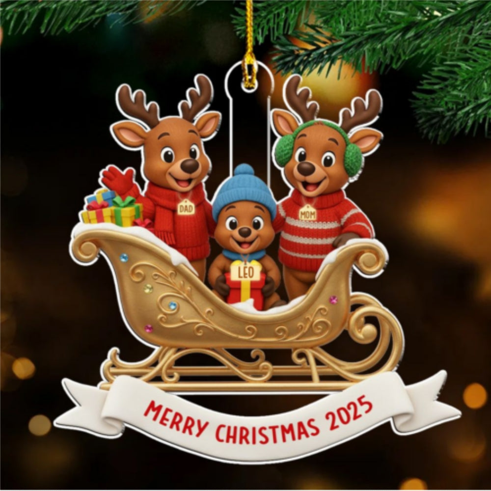 Reindeer Family Christmas - Personalized Custom Acrylic Ornament