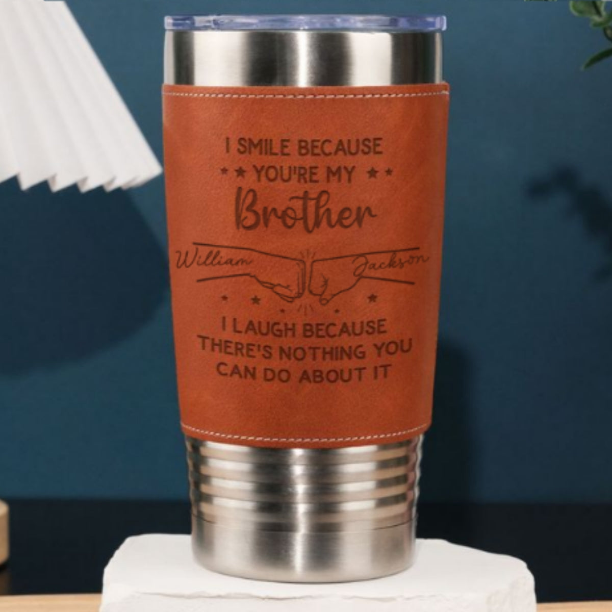 For My Brother - Personalized Custom Engraved Leather Tumbler