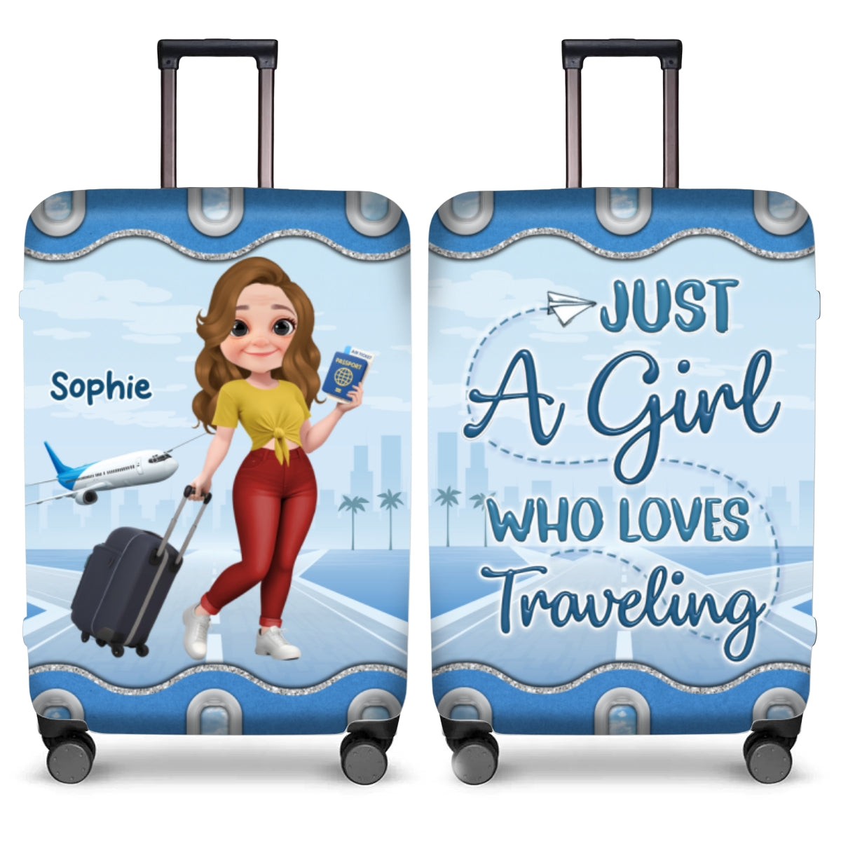 Just A Girl Who Loves Traveling Cartoonize - Personalized Custom Luggage Cover