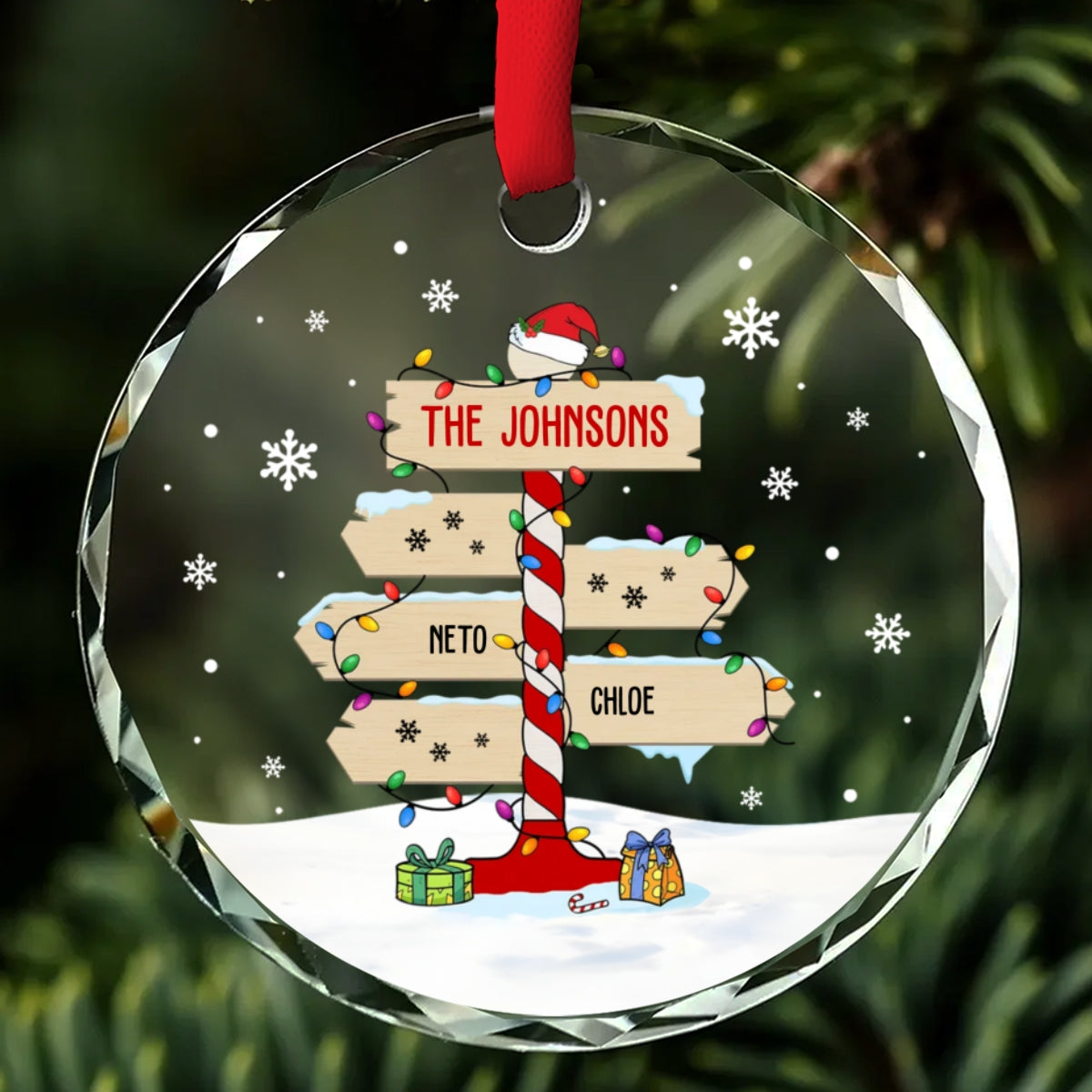 Family Sign Version 1 - Personalized Custom Glass Ornament