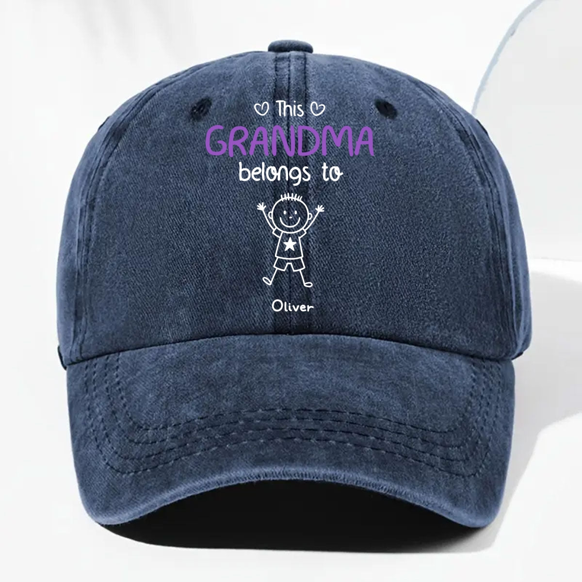This Grandma Belongs To Us - Personalized Custom Vintage Washed Denim Cap