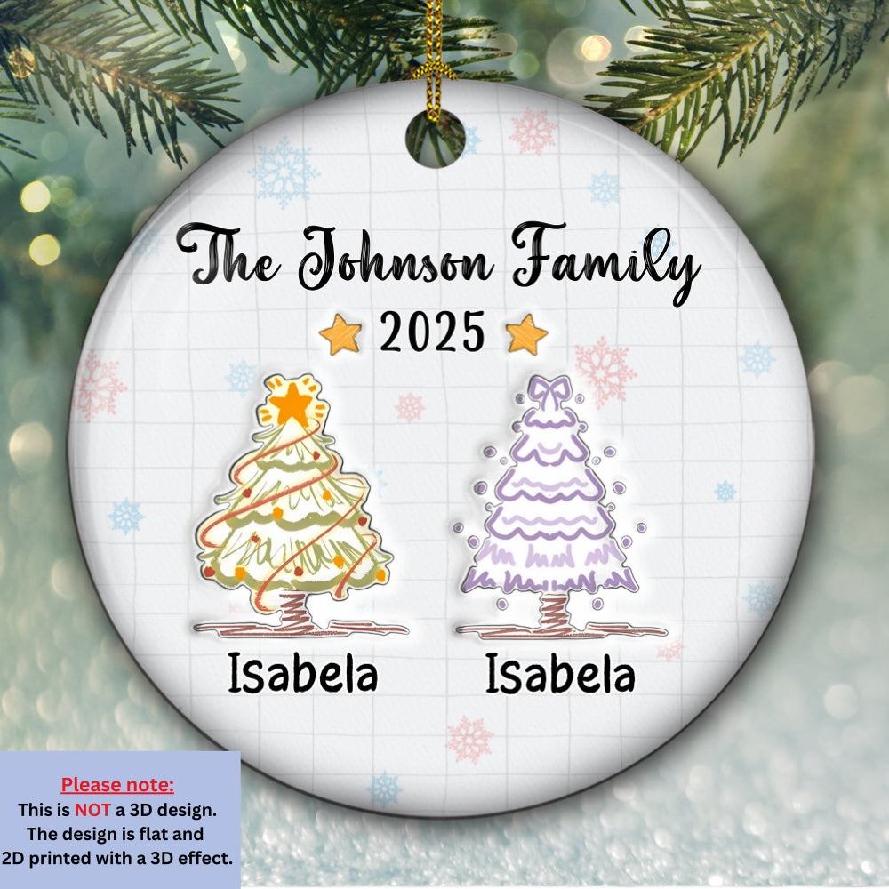 Love The Way Draw Family Love - Personalized Custom 3D Inflated Effect Ceramic Ornament