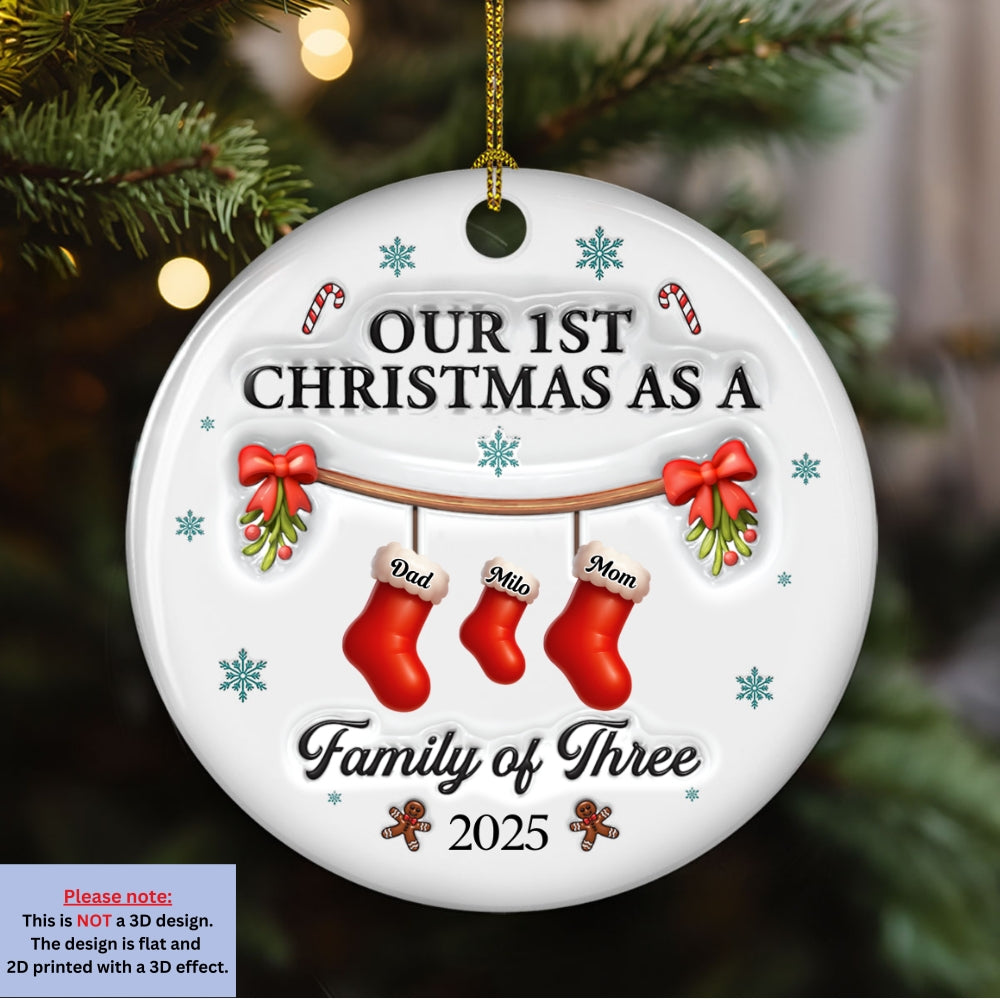 Christmas With Mom Dad And Baby - Personalized Custom 3D Effect Ceramic Ornament